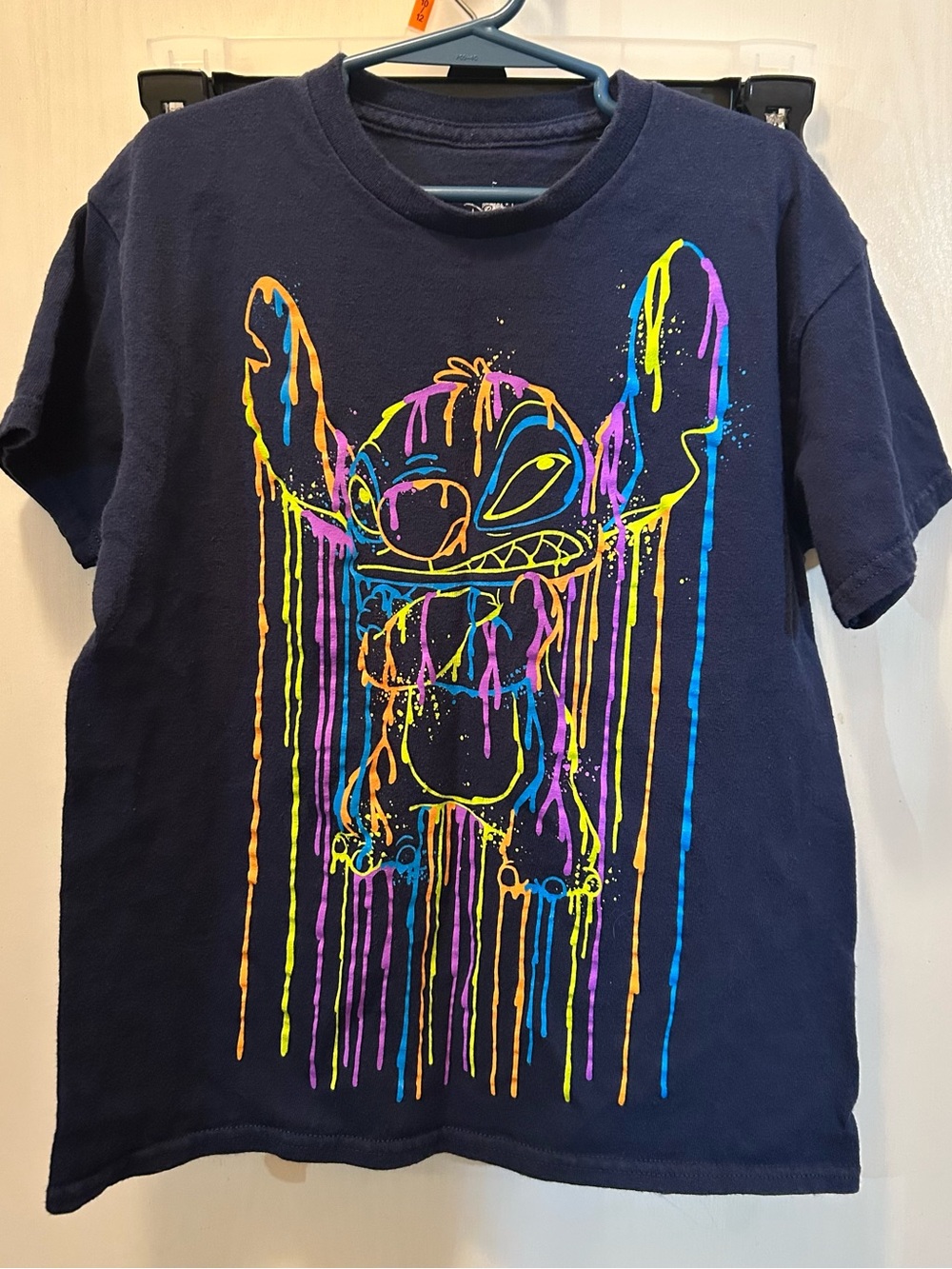 Boys Size M Disney Navy Tee with Neon Drip Stitch Stitch Graphic